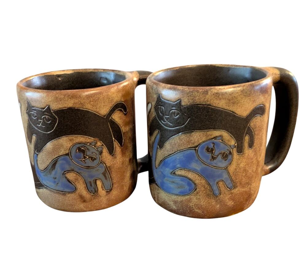 Cats Mara Mug Stoneware Pottery 16oz Handcrafted Coffee Tea Brown Lead Free Lot